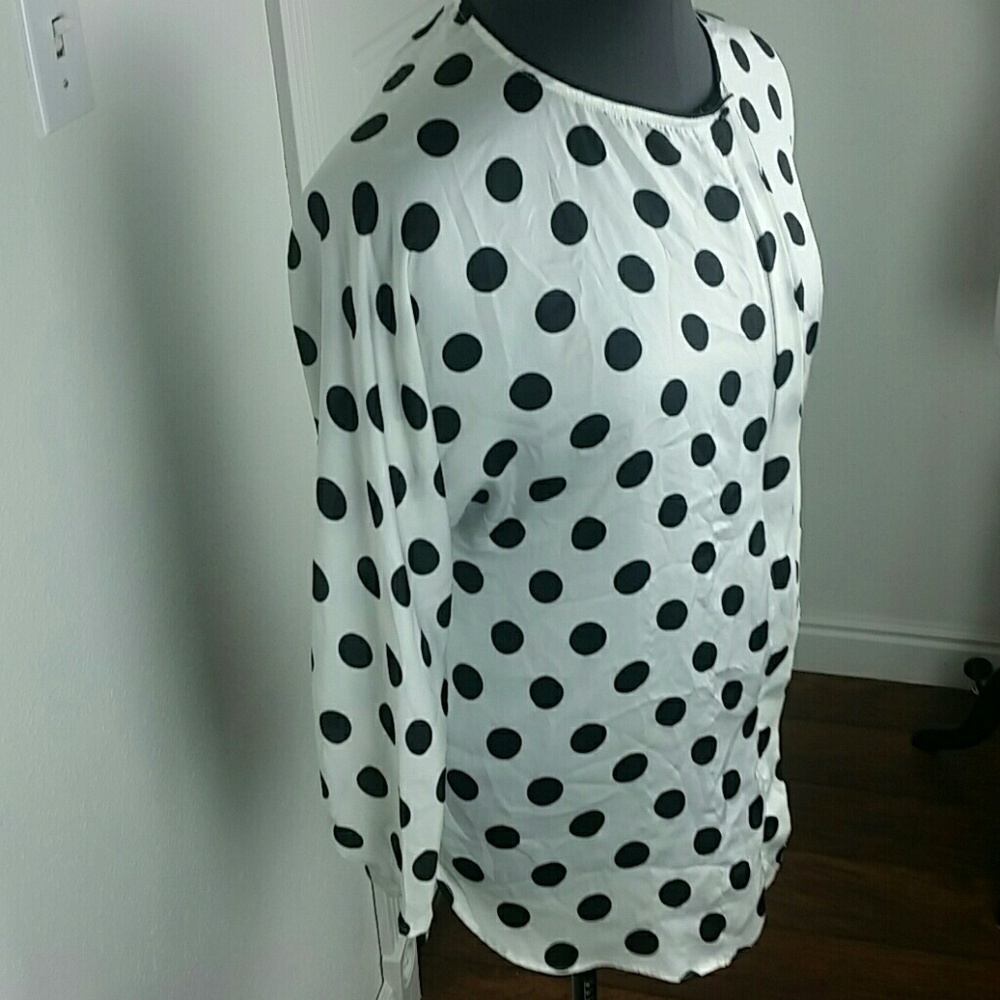 ZARA BASIC l Zipper Polka Dot Silky Blouse LargeB5 - Picture 4 of 7